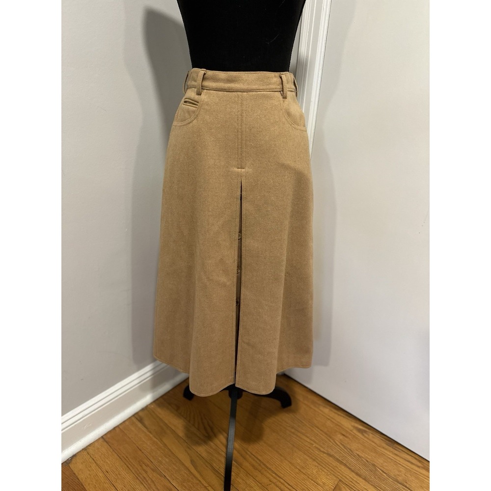 Fox Run Vintage Preppy Equestrian Wool Midi Skirt Sz:11 Tan A-Line Minimalist